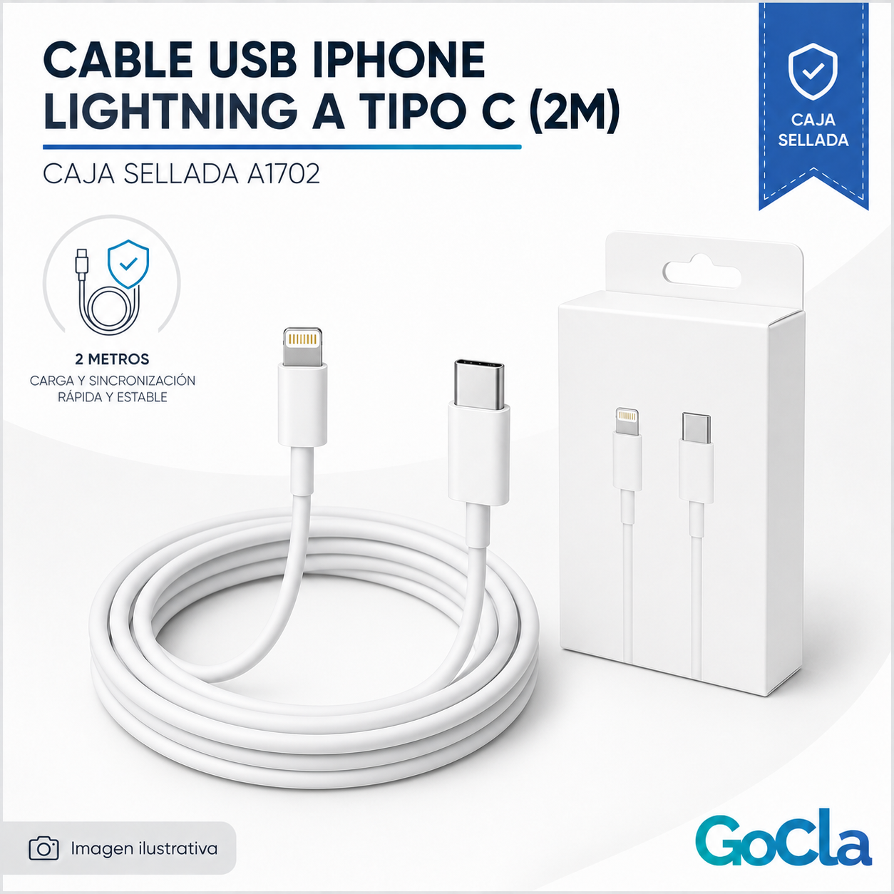 CABLE USB IPHONE LIGHTNING A TIPO C (2M) CAJA SELLADA A1702