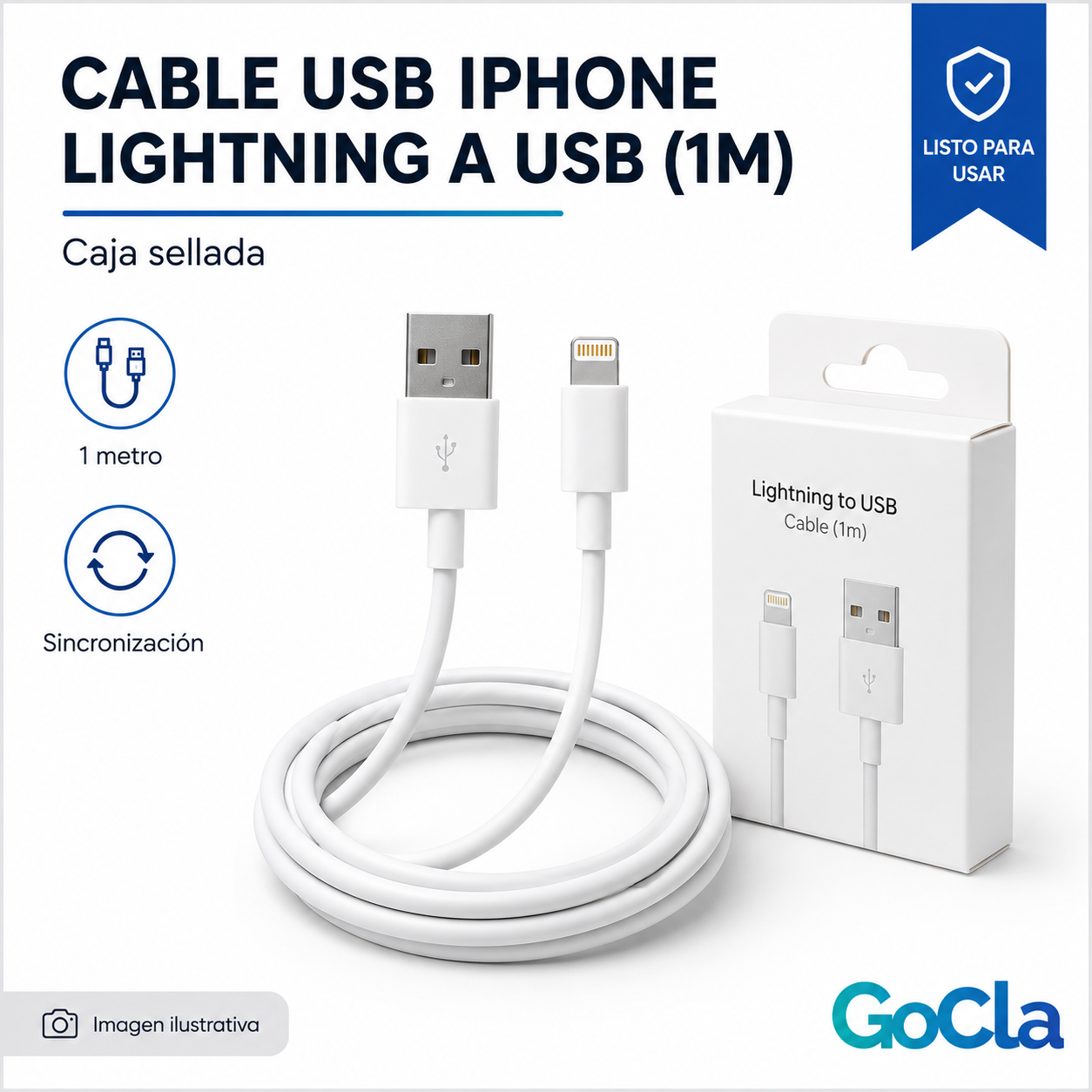 CABLE USB IPHONE LIGHTNING A USB CABLE (1M) CAJA SELLADA