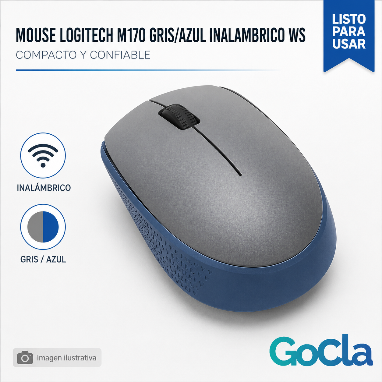 MOUSE LOGITECH M170 GRIS/AZUL INALAMBRICO WS