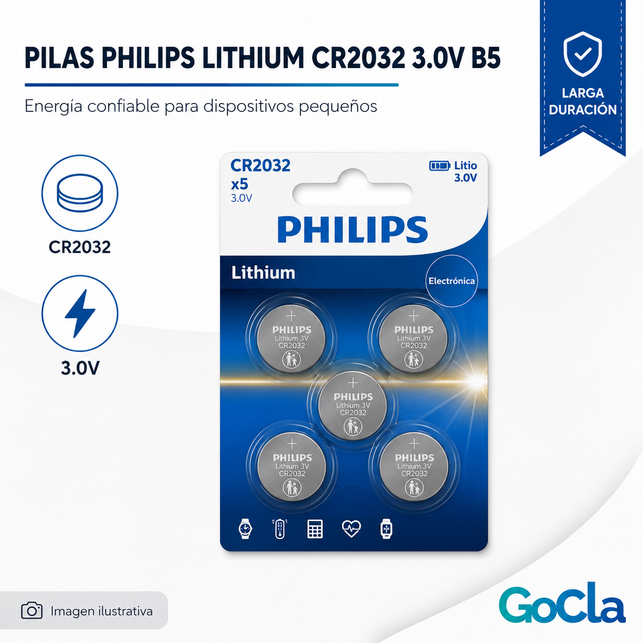 PILAS PHILIPS LITHIUM CR2032 3.0V B5 -CR2032P5B-77 (POR UNIDAD)